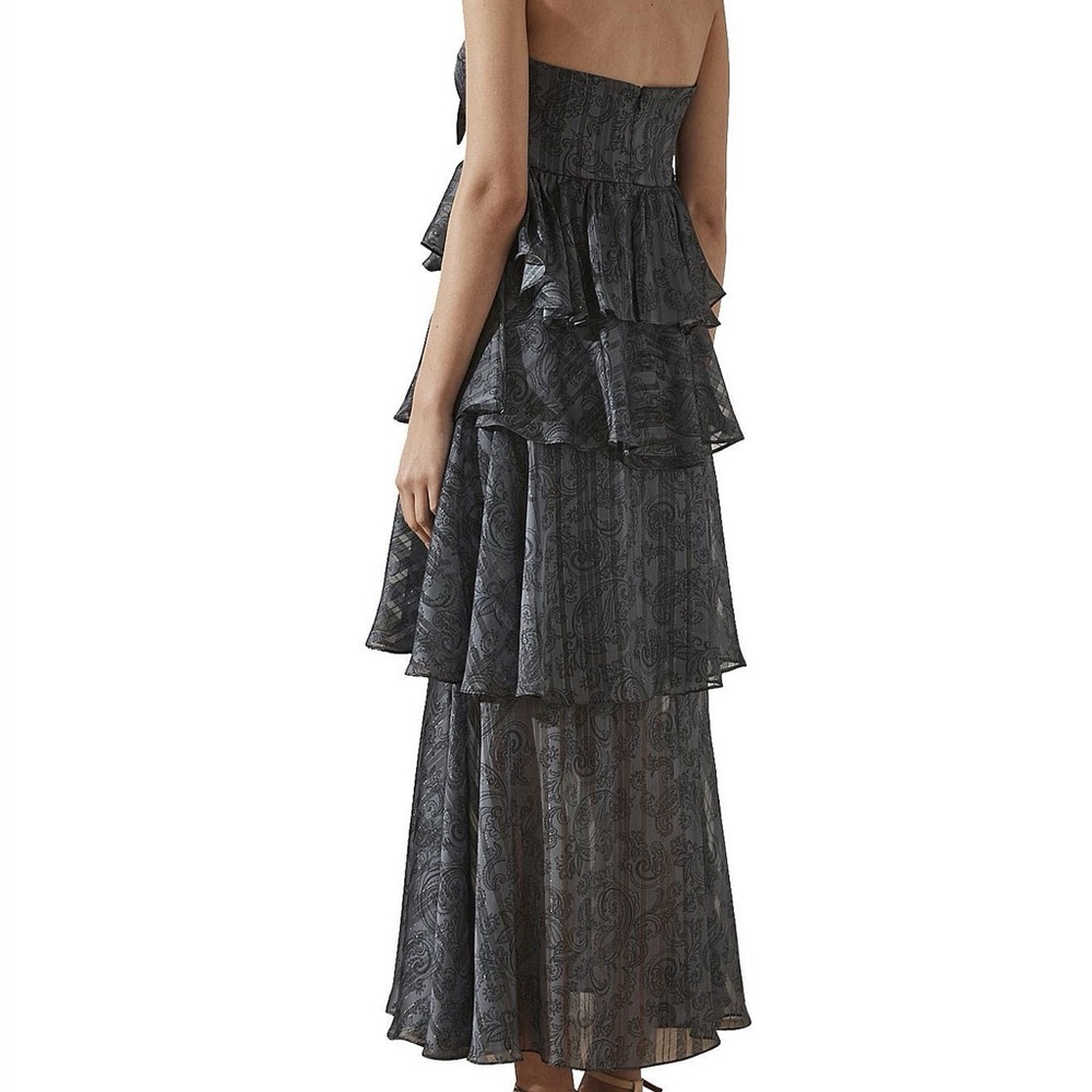 Shona Joy Gray Strapless Tiered Gown